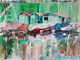 Hafen 1, Boote und Steg am Rhein, gemalt mit Aquarellfarben